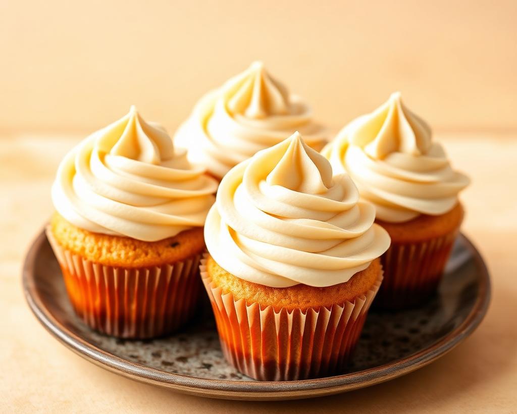 Freshly baked cupcakes with swirled buttercream frosting